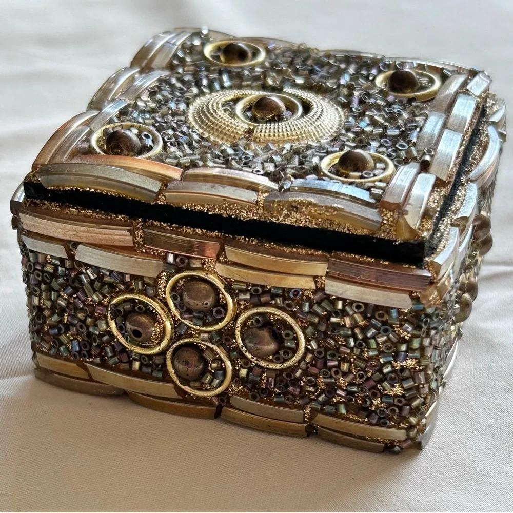 Beaded Jewelry Box with Gold Accents